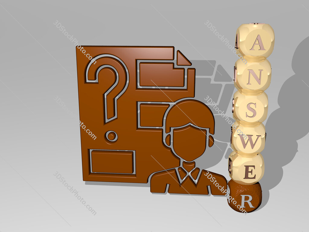 answer 3D icon beside the vertical text of individual letters