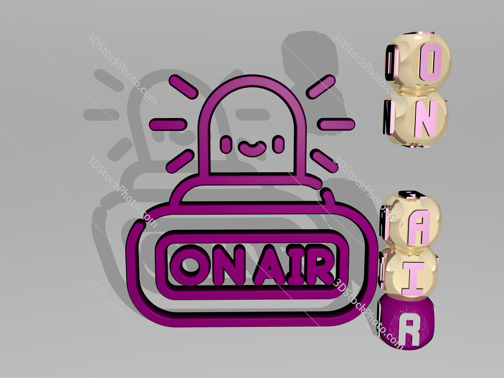 on-air 3D icon beside the vertical text of individual letters