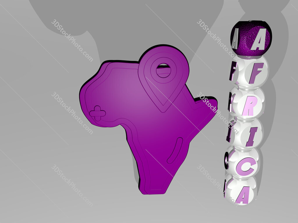 africa 3D icon beside the vertical text of individual letters