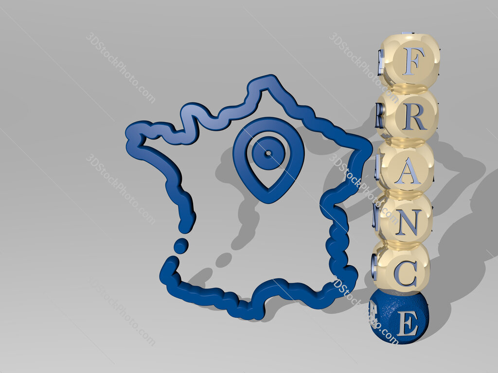 france 3D icon beside the vertical text of individual letters
