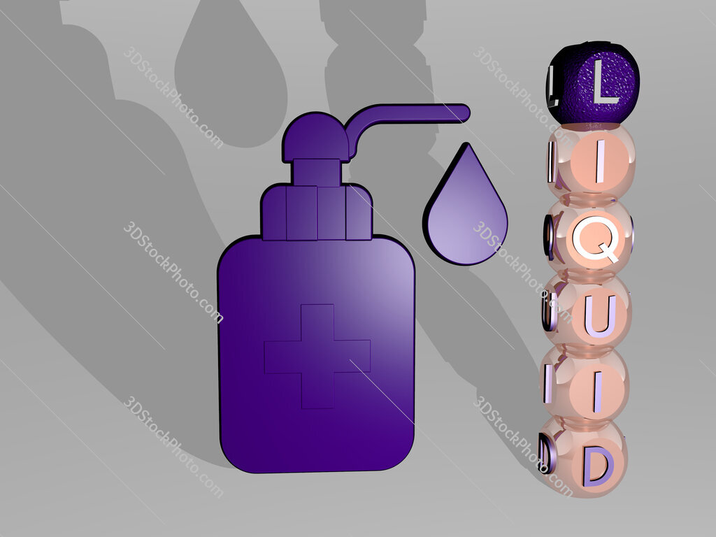 liquid 3D icon beside the vertical text of individual letters