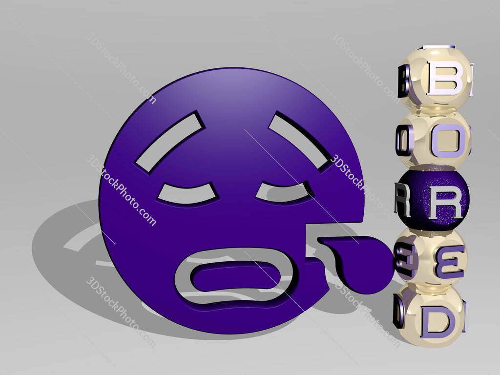 bored 3D icon beside the vertical text of individual letters