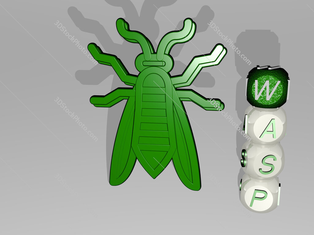 wasp 3D icon beside the vertical text of individual letters