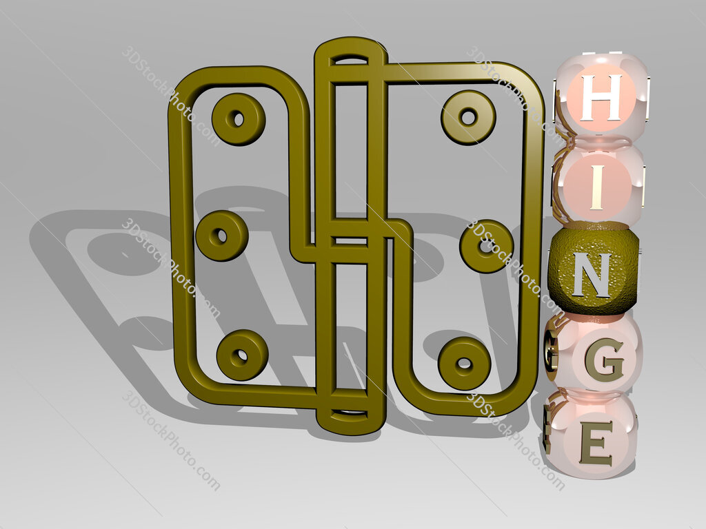 hinge 3D icon beside the vertical text of individual letters