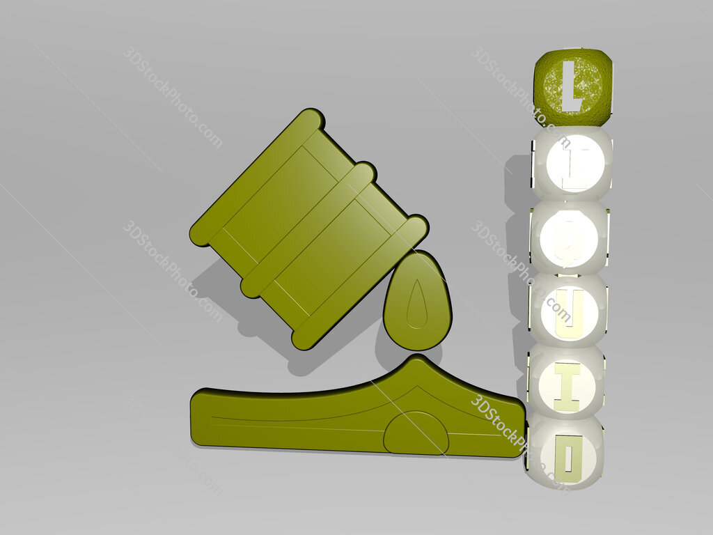 liquid 3D icon beside the vertical text of individual letters