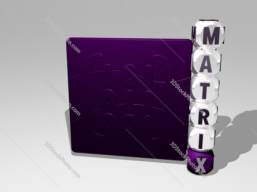 matrix 3D icon beside the vertical text of individual letters