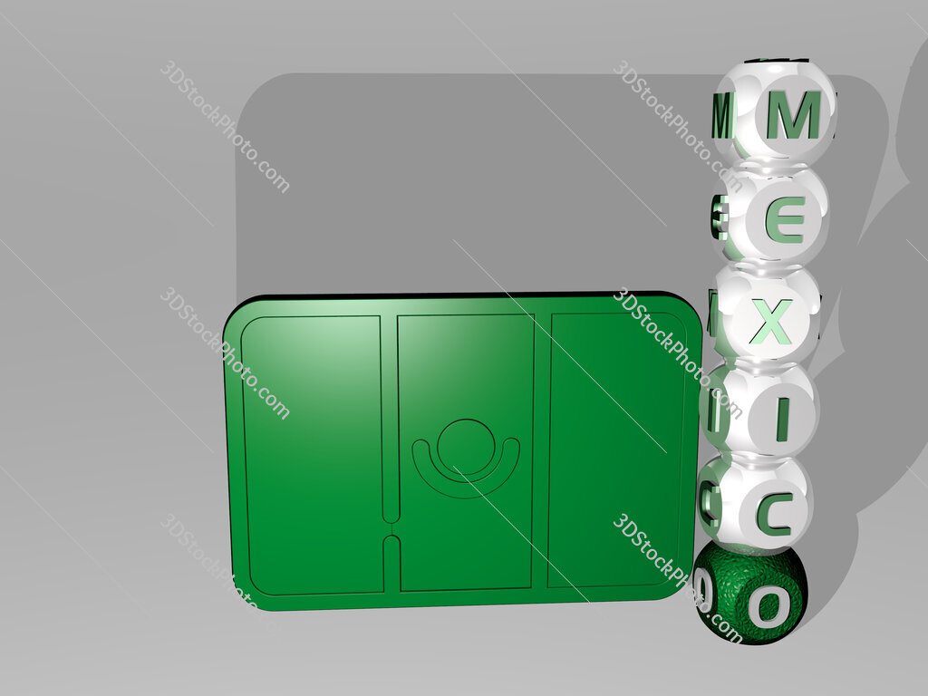 mexico 3D icon beside the vertical text of individual letters