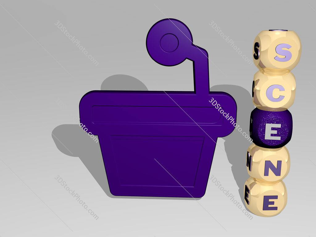 scene 3D icon beside the vertical text of individual letters