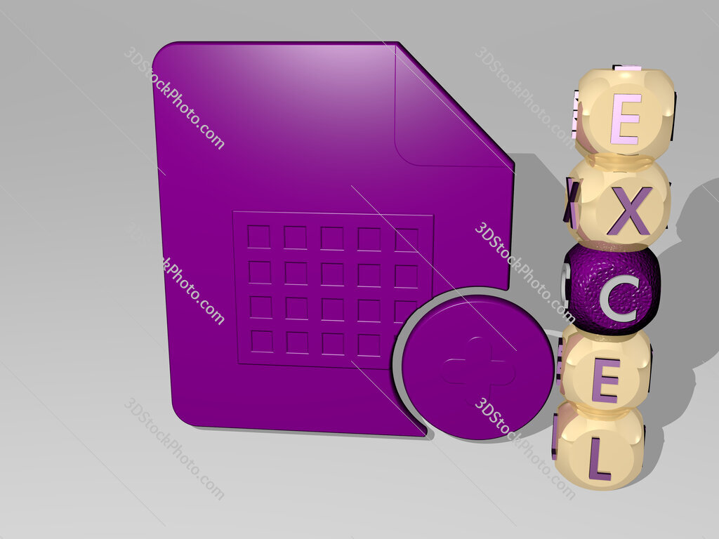 excel 3D icon beside the vertical text of individual letters