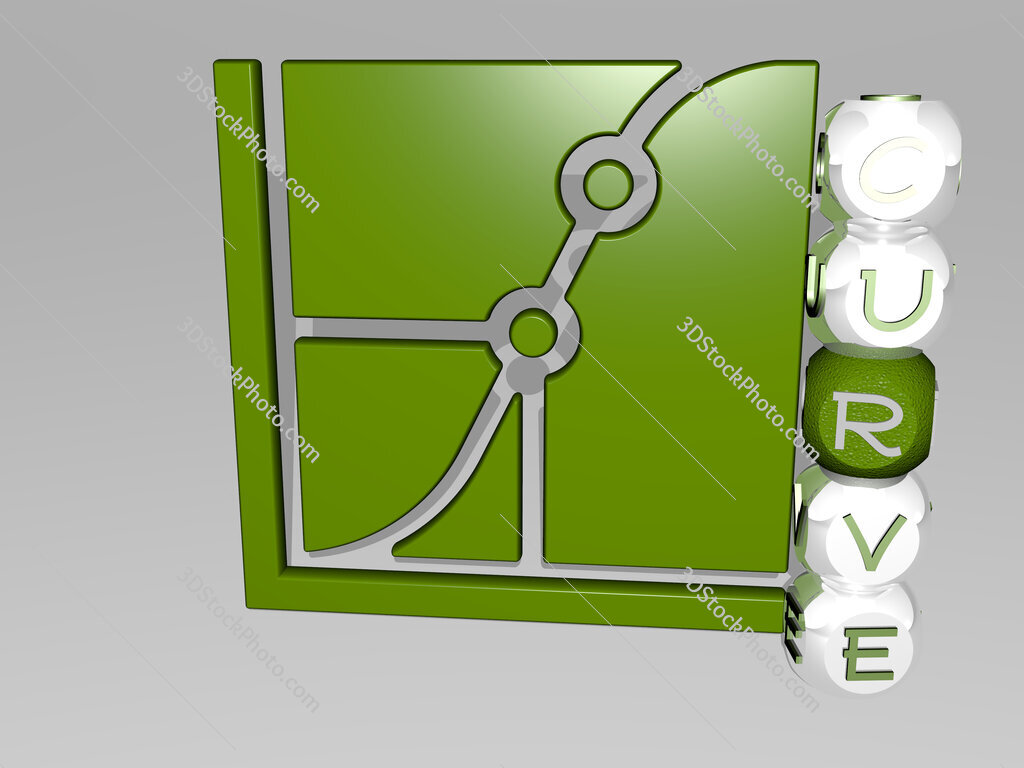 curve 3D icon beside the vertical text of individual letters