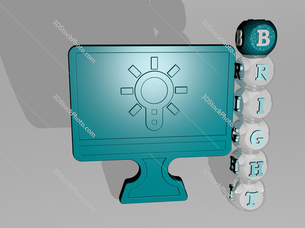 bright 3D icon beside the vertical text of individual letters