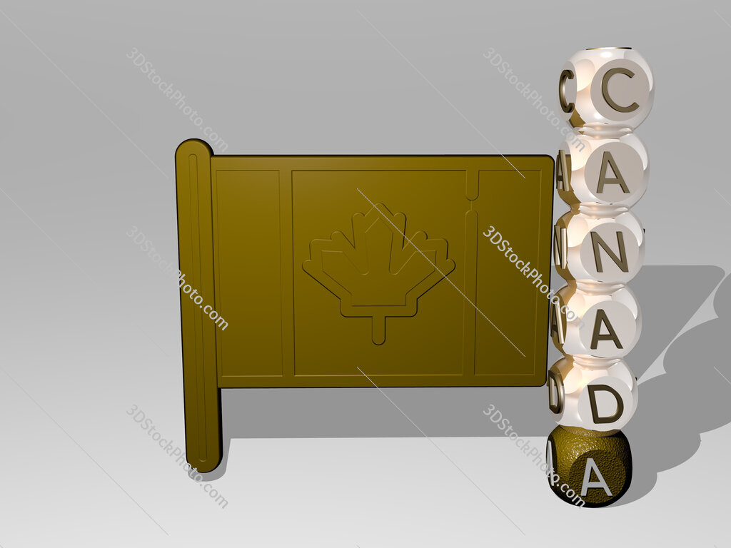 canada 3D icon beside the vertical text of individual letters