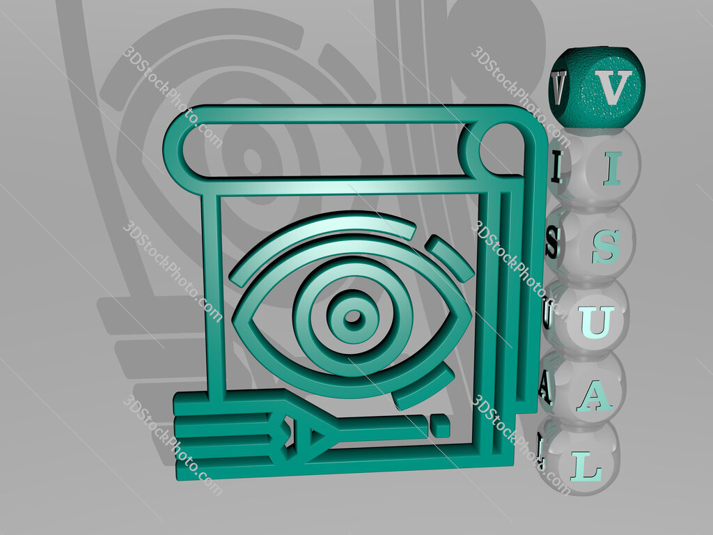 visual 3D icon beside the vertical text of individual letters