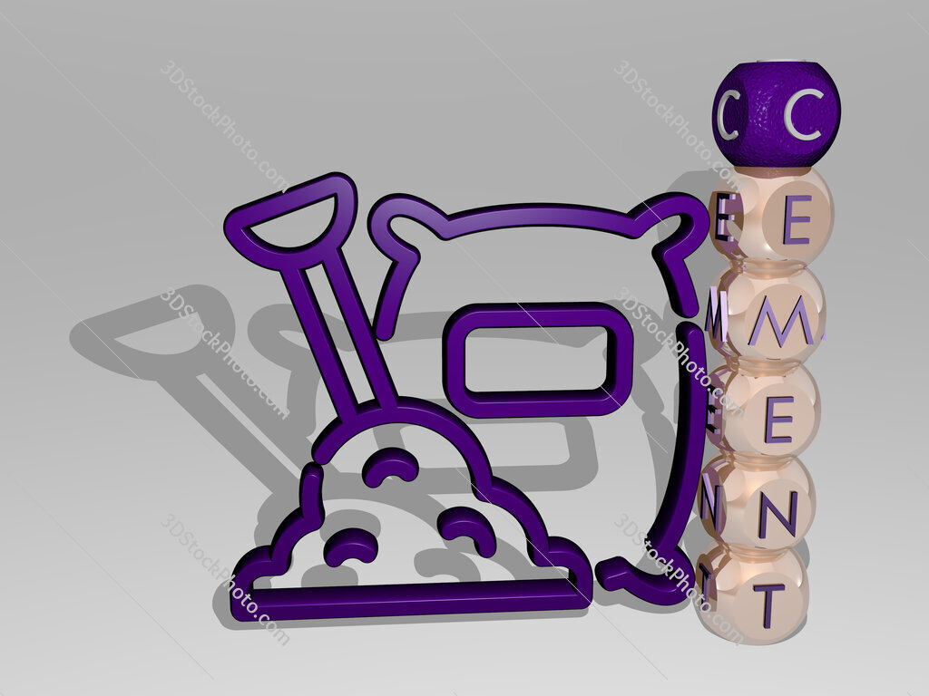cement 3D icon beside the vertical text of individual letters