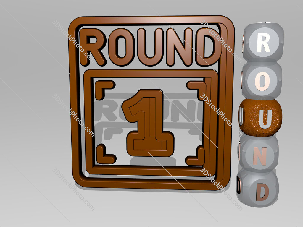round 3D icon beside the vertical text of individual letters