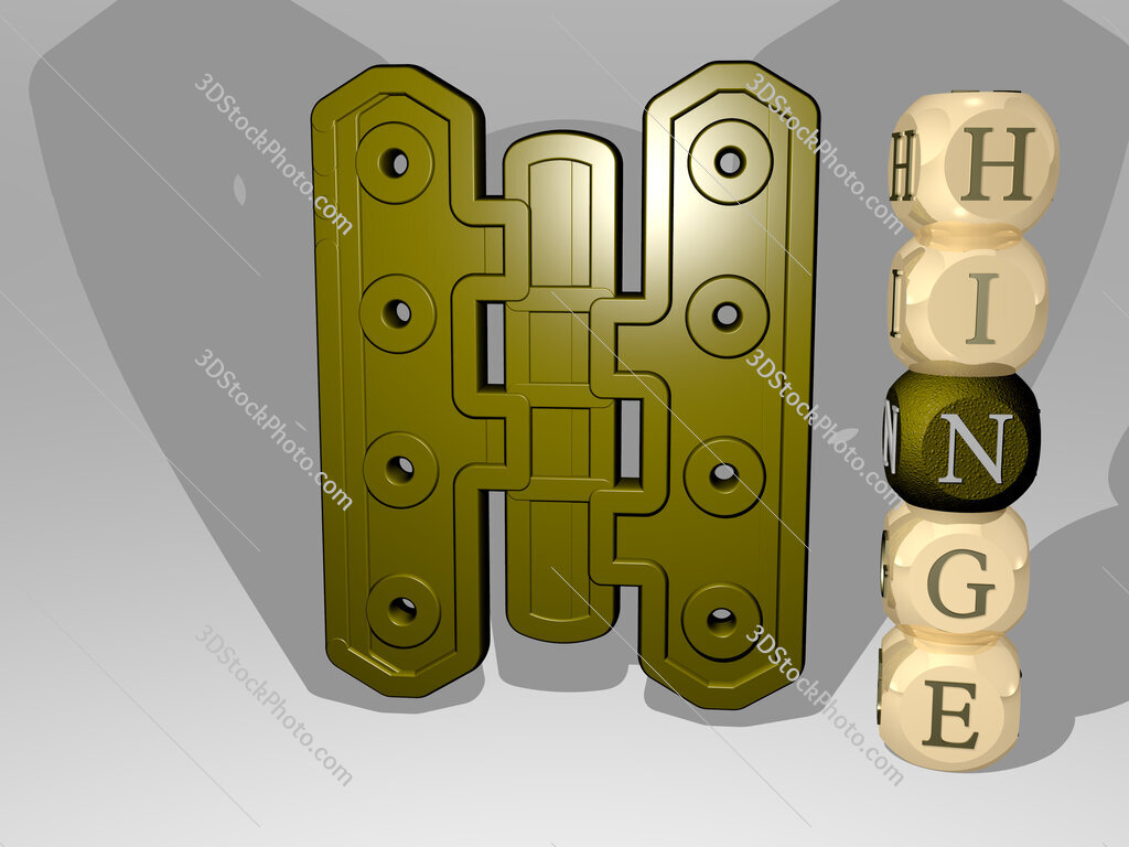 hinge 3D icon beside the vertical text of individual letters