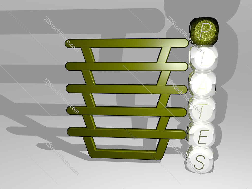 plates 3D icon beside the vertical text of individual letters