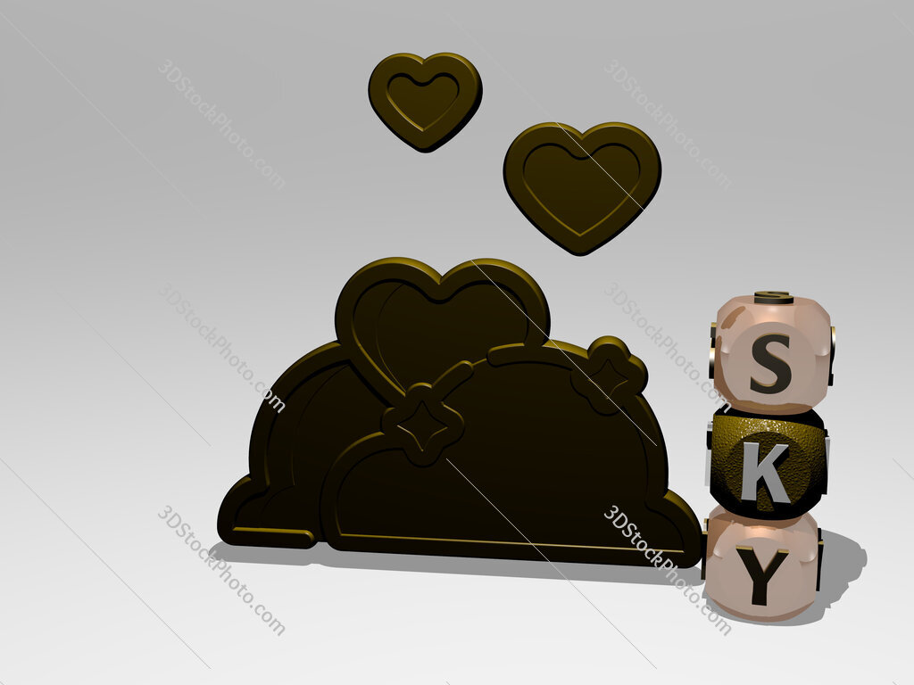 sky 3D icon beside the vertical text of individual letters