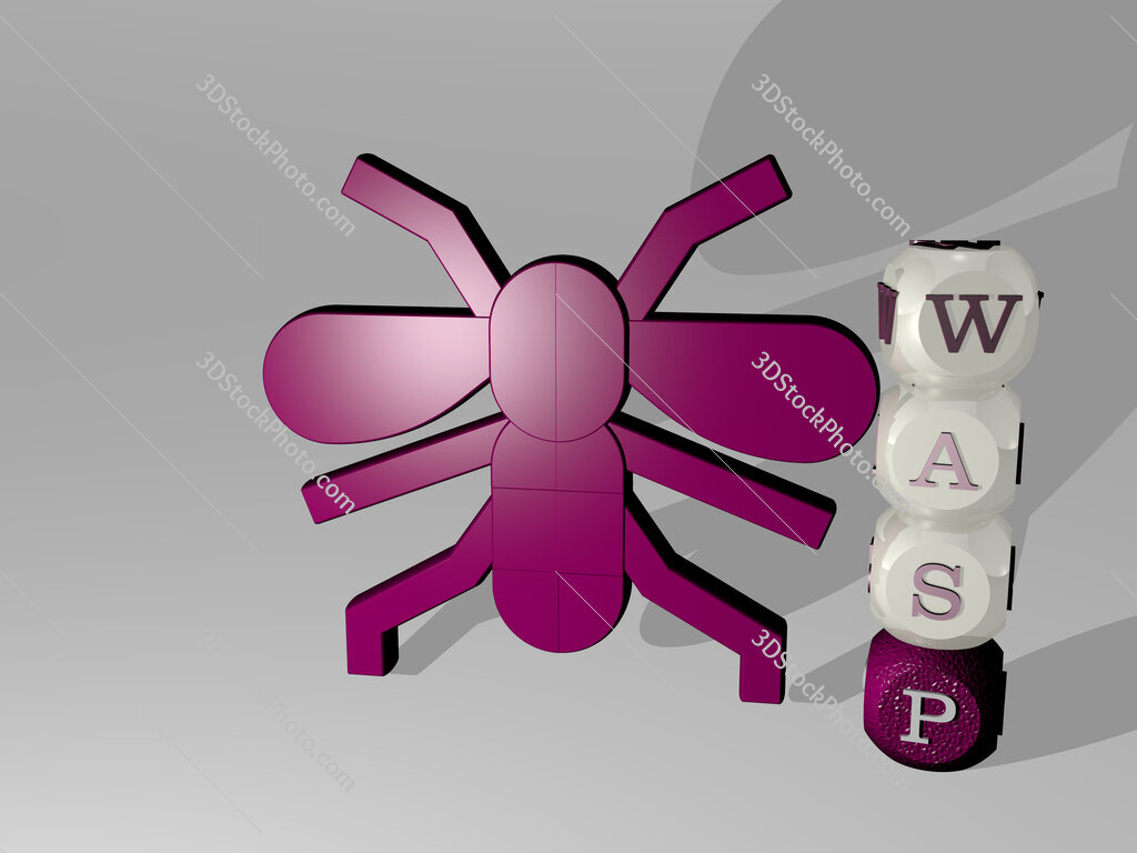 wasp 3D icon beside the vertical text of individual letters