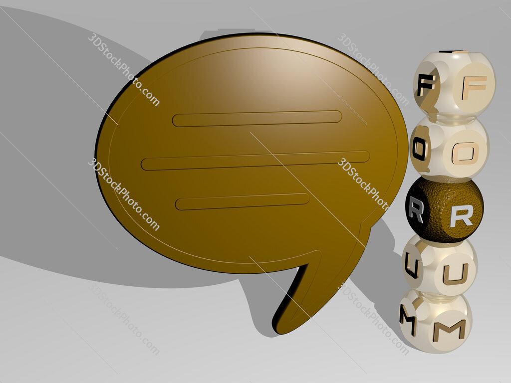 forum 3D icon beside the vertical text of individual letters
