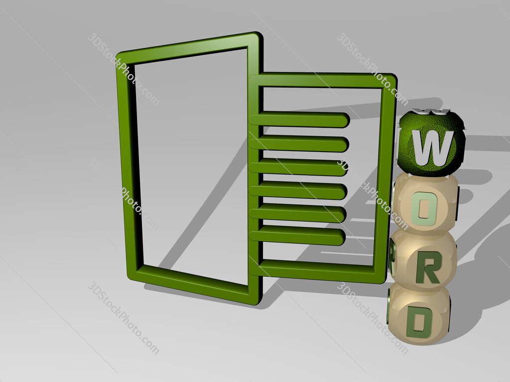 word 3D icon beside the vertical text of individual letters