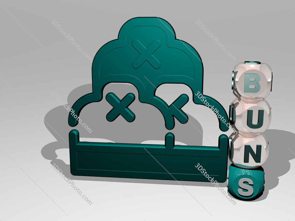 buns 3D icon beside the vertical text of individual letters