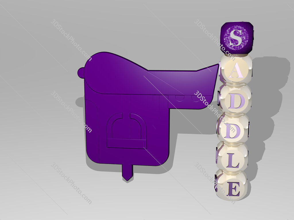 saddle 3D icon beside the vertical text of individual letters