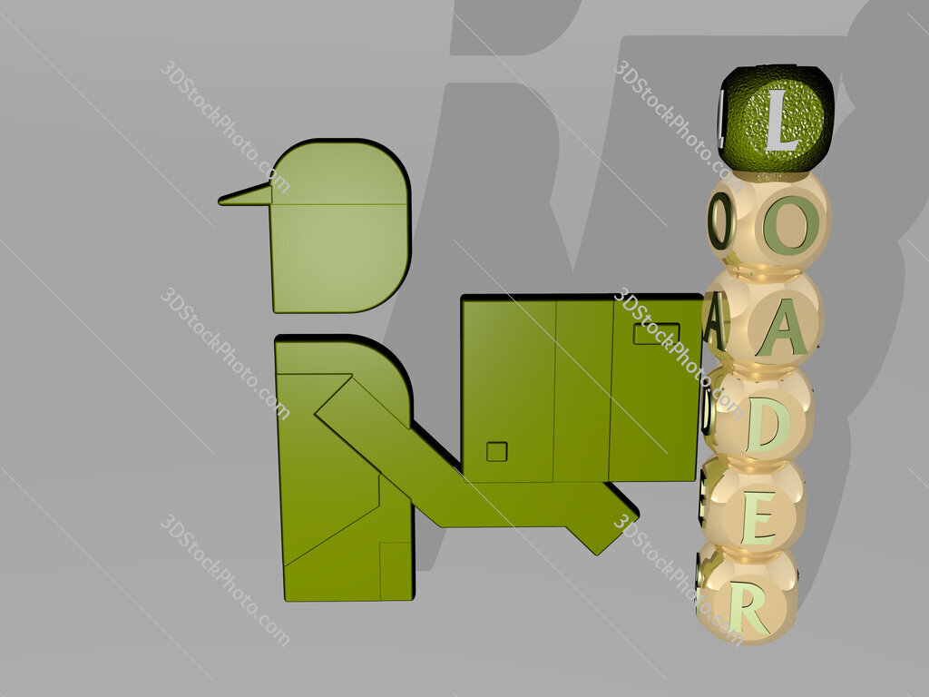 loader 3D icon beside the vertical text of individual letters