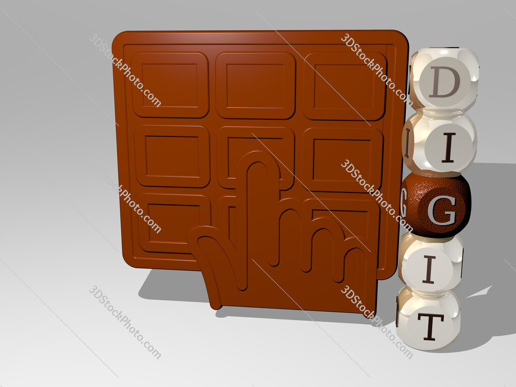 digit 3D icon beside the vertical text of individual letters