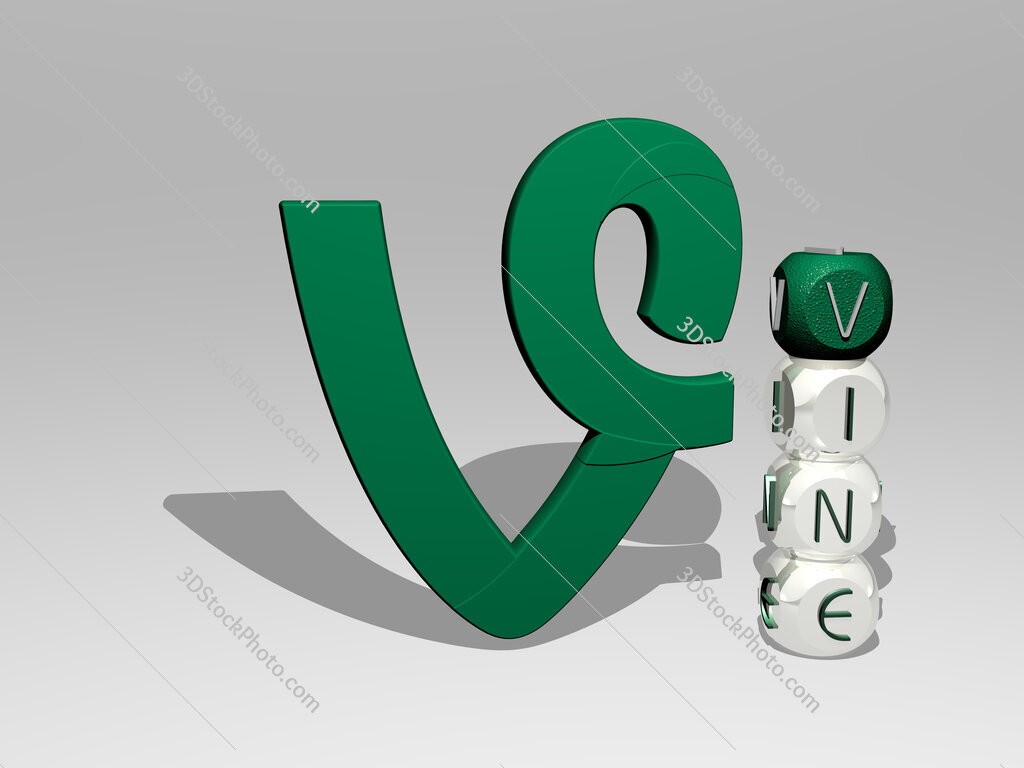 vine 3D icon beside the vertical text of individual letters