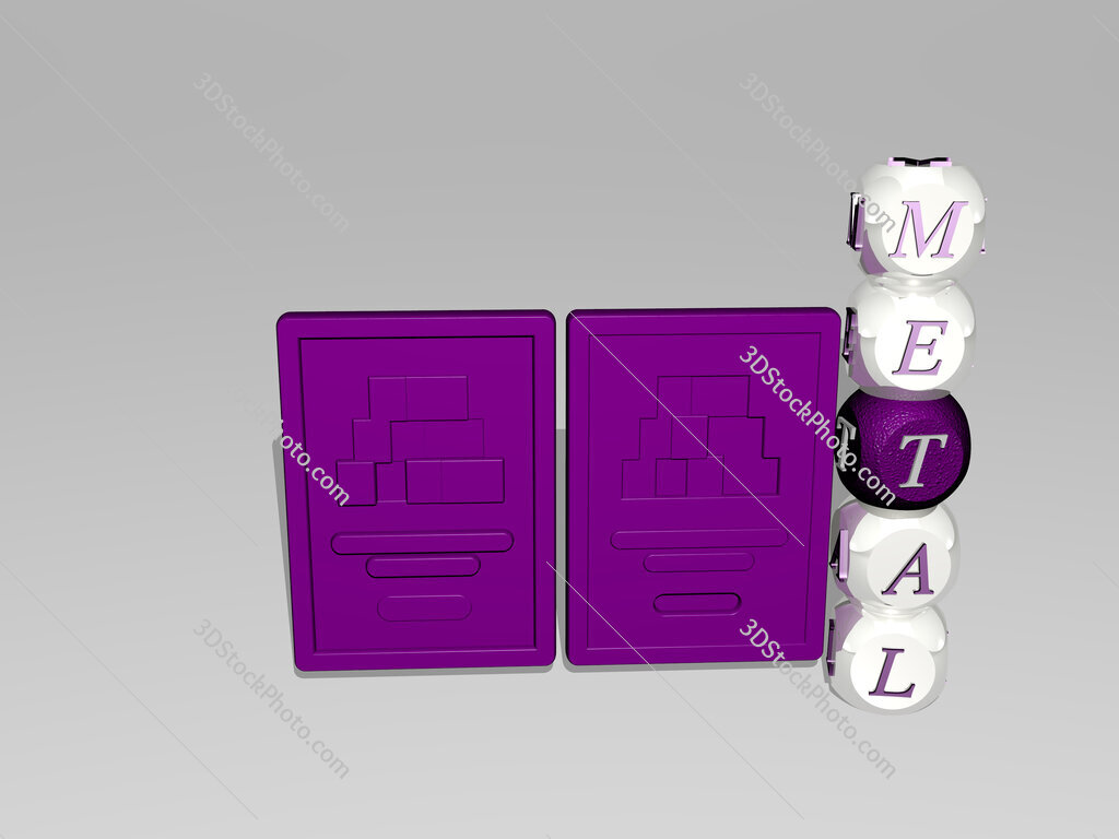 metal 3D icon beside the vertical text of individual letters