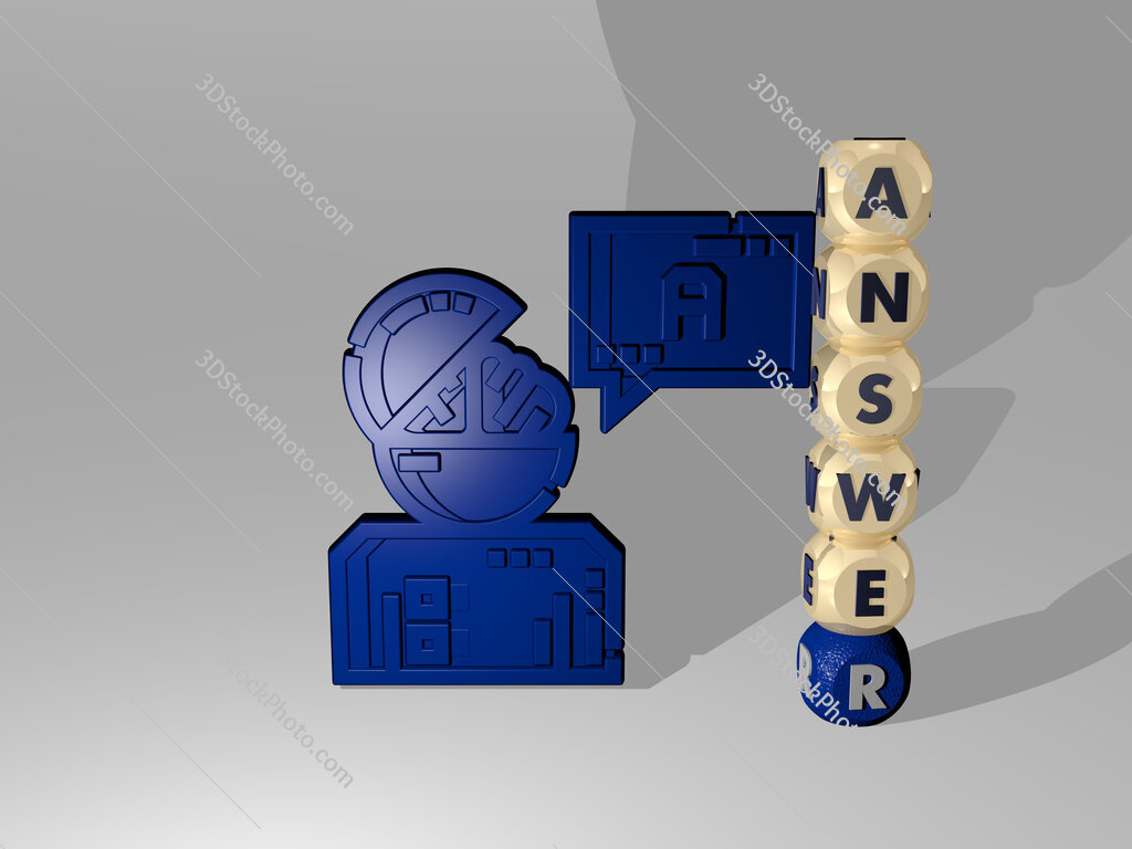 answer 3D icon beside the vertical text of individual letters