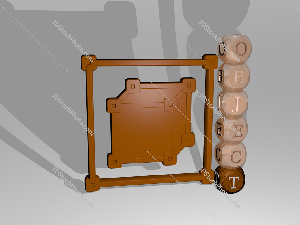 object 3D icon beside the vertical text of individual letters