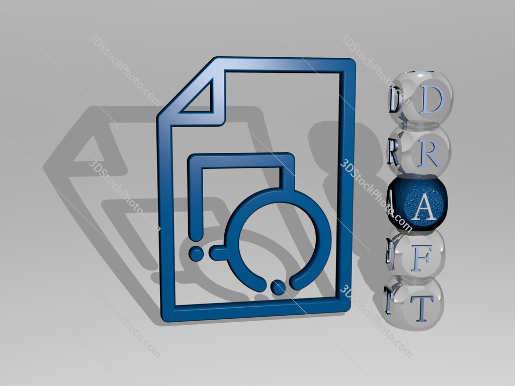 draft 3D icon beside the vertical text of individual letters
