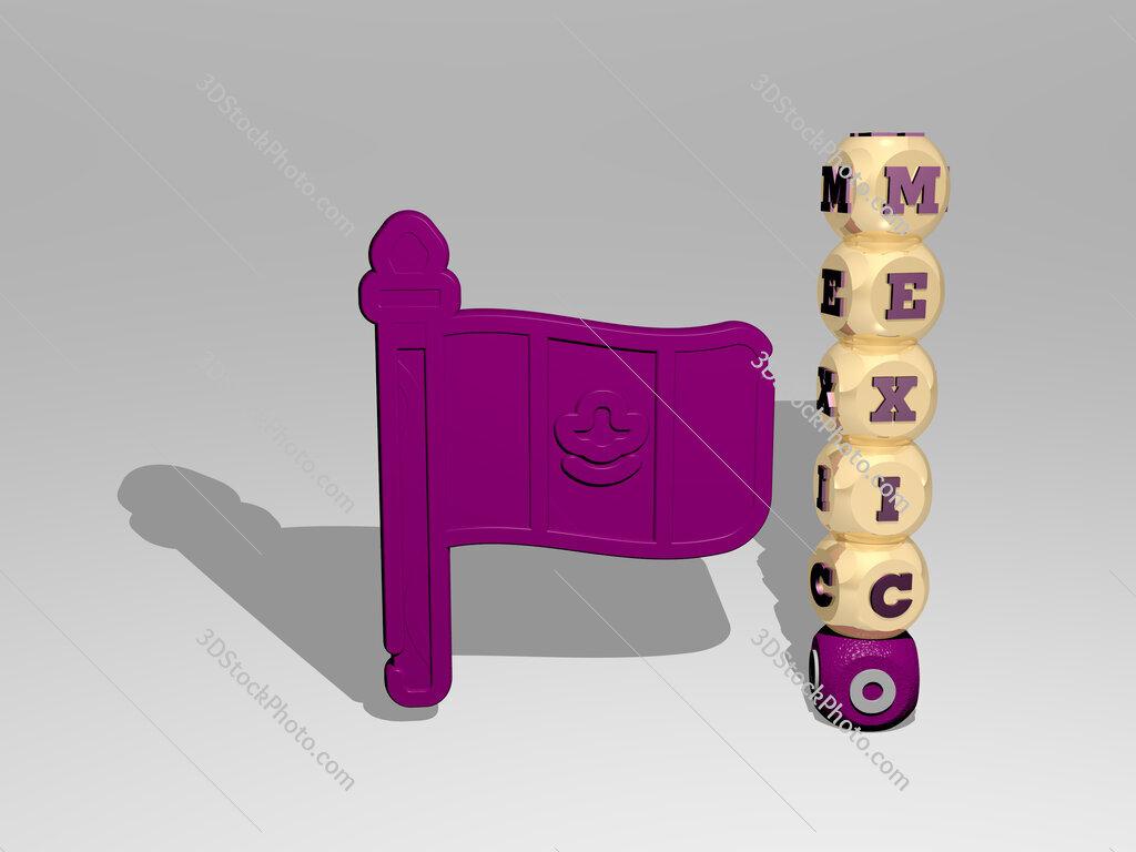 mexico 3D icon beside the vertical text of individual letters