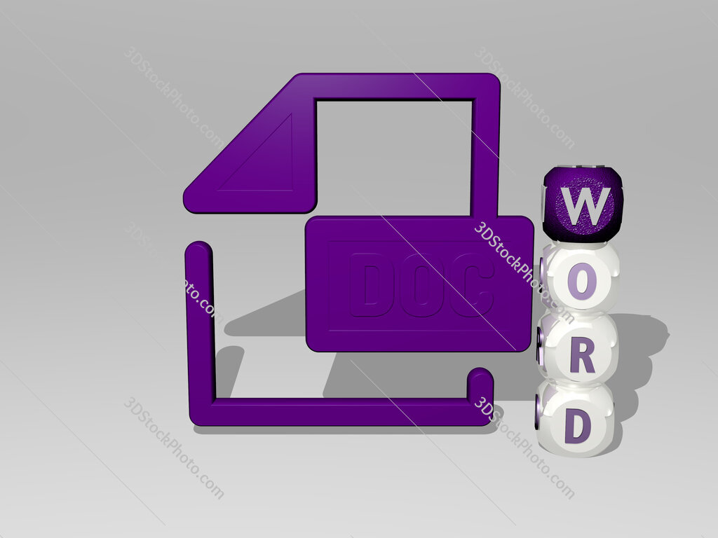 word 3D icon beside the vertical text of individual letters