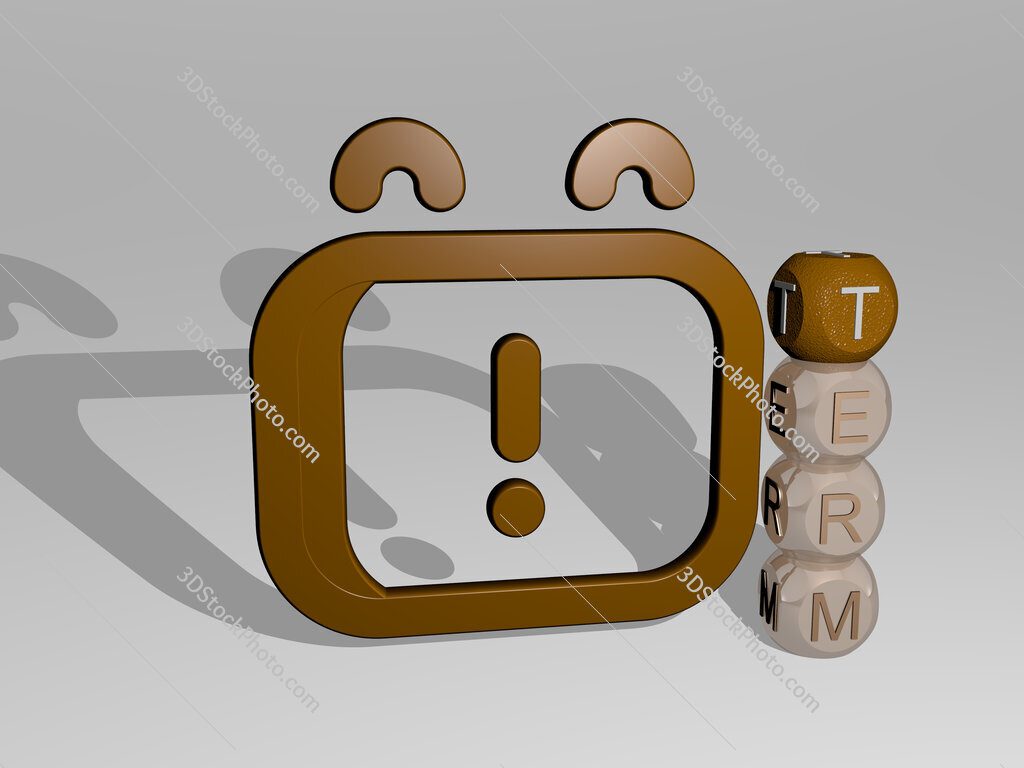 term 3D icon beside the vertical text of individual letters
