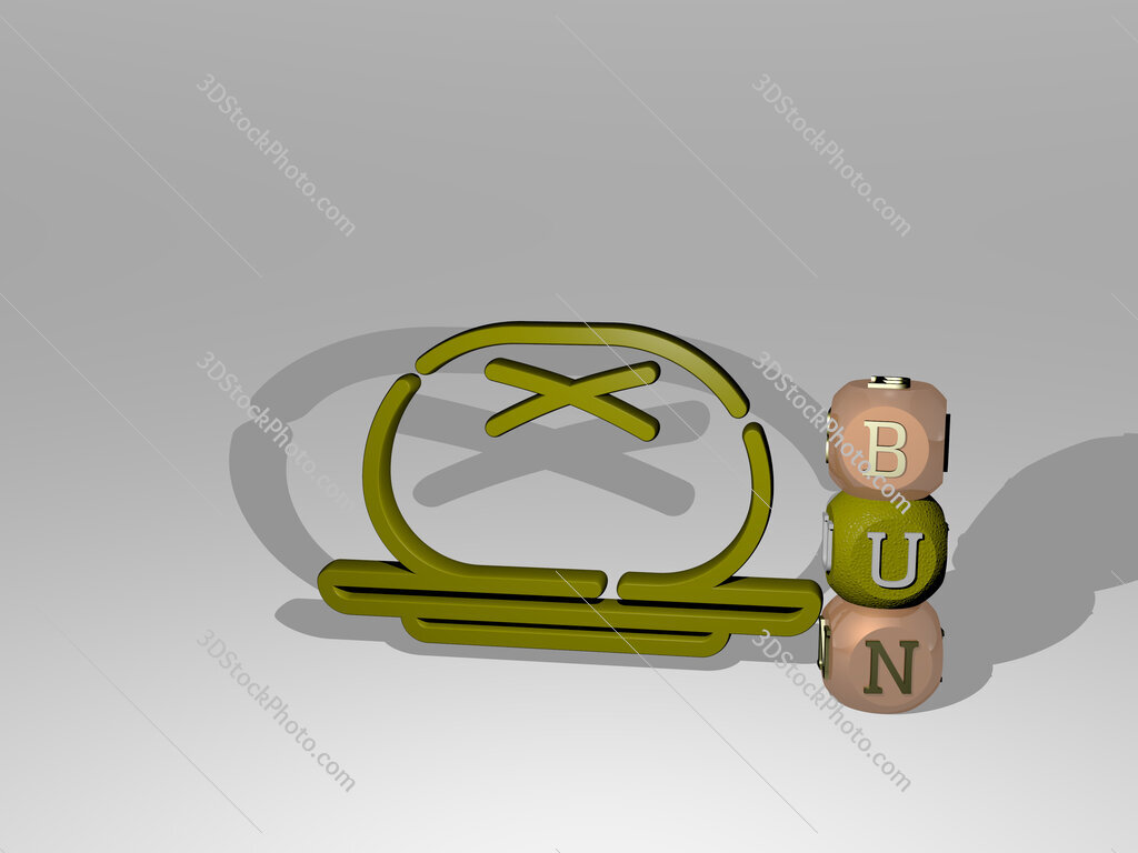 bun 3D icon beside the vertical text of individual letters