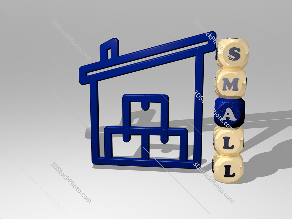 small 3D icon beside the vertical text of individual letters
