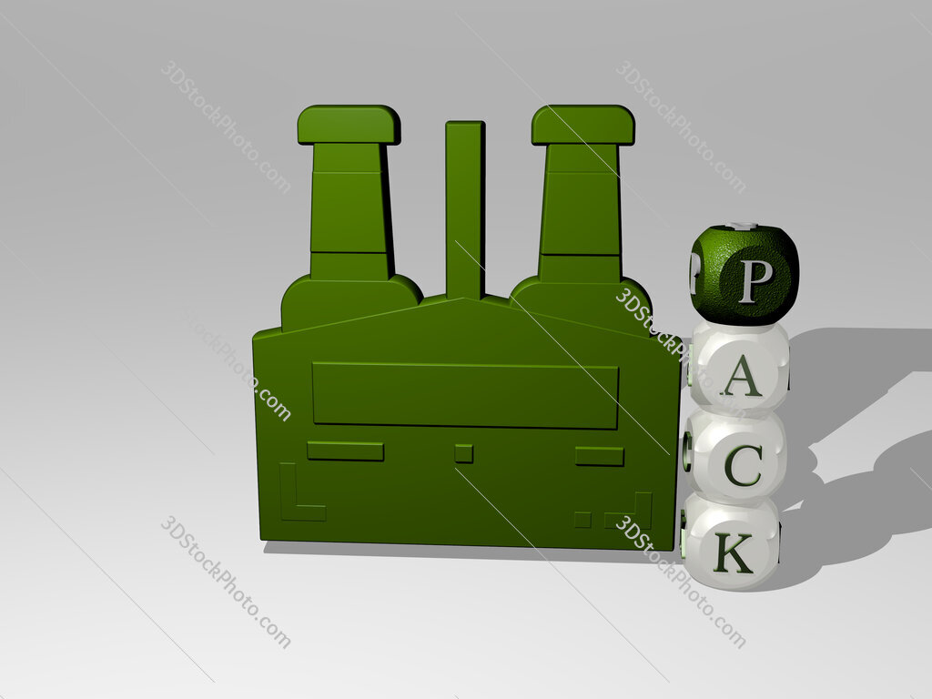 pack 3D icon beside the vertical text of individual letters