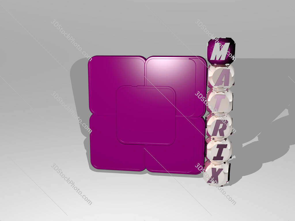 matrix 3D icon beside the vertical text of individual letters