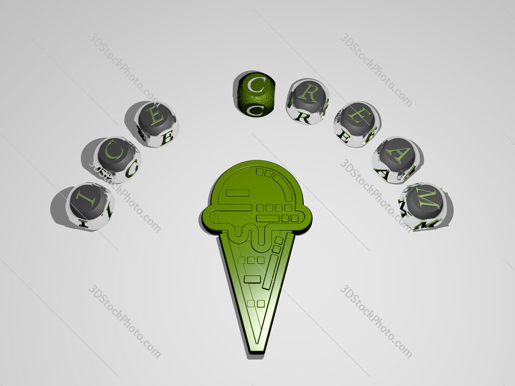 ice-cream 3D icon surrounded by the text of cubic letters