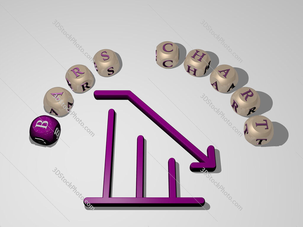 bars-chart 3D icon surrounded by the text of cubic letters