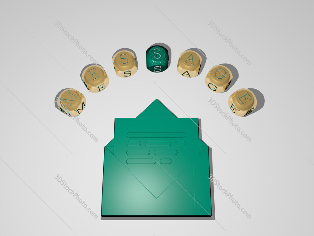 message 3D icon surrounded by the text of cubic letters