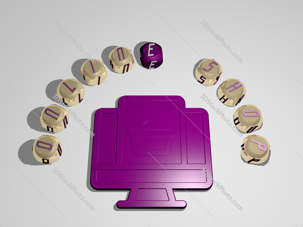 online-shop 3D icon surrounded by the text of cubic letters