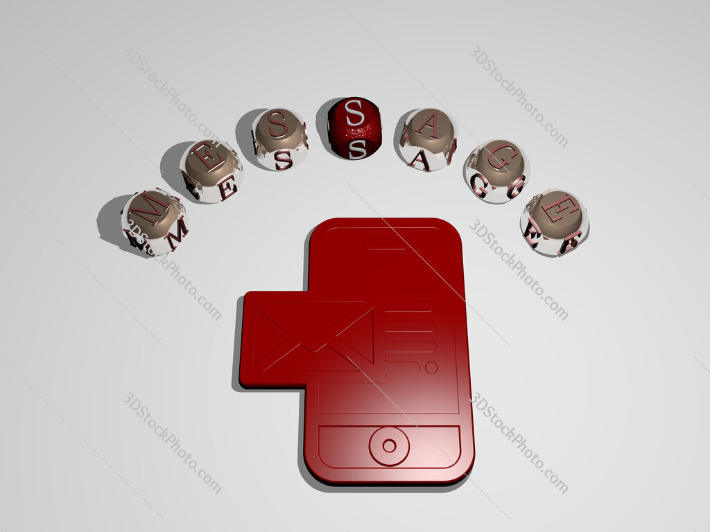 message 3D icon surrounded by the text of cubic letters