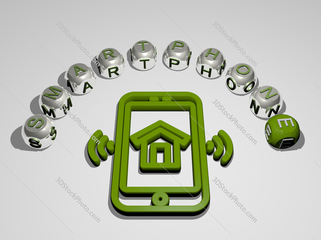 smartphone 3D icon surrounded by the text of cubic letters