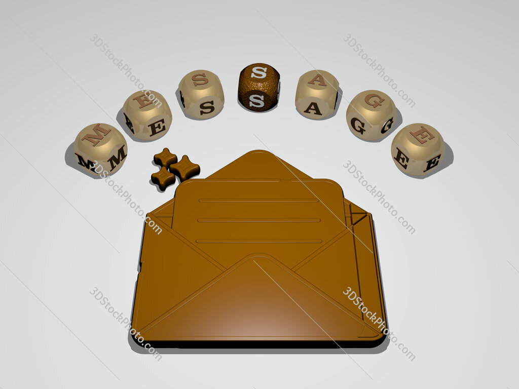 message 3D icon surrounded by the text of cubic letters