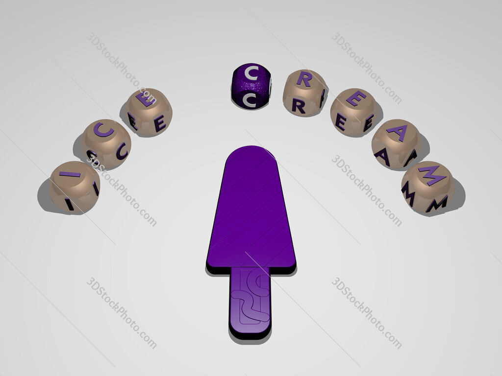 ice-cream 3D icon surrounded by the text of cubic letters
