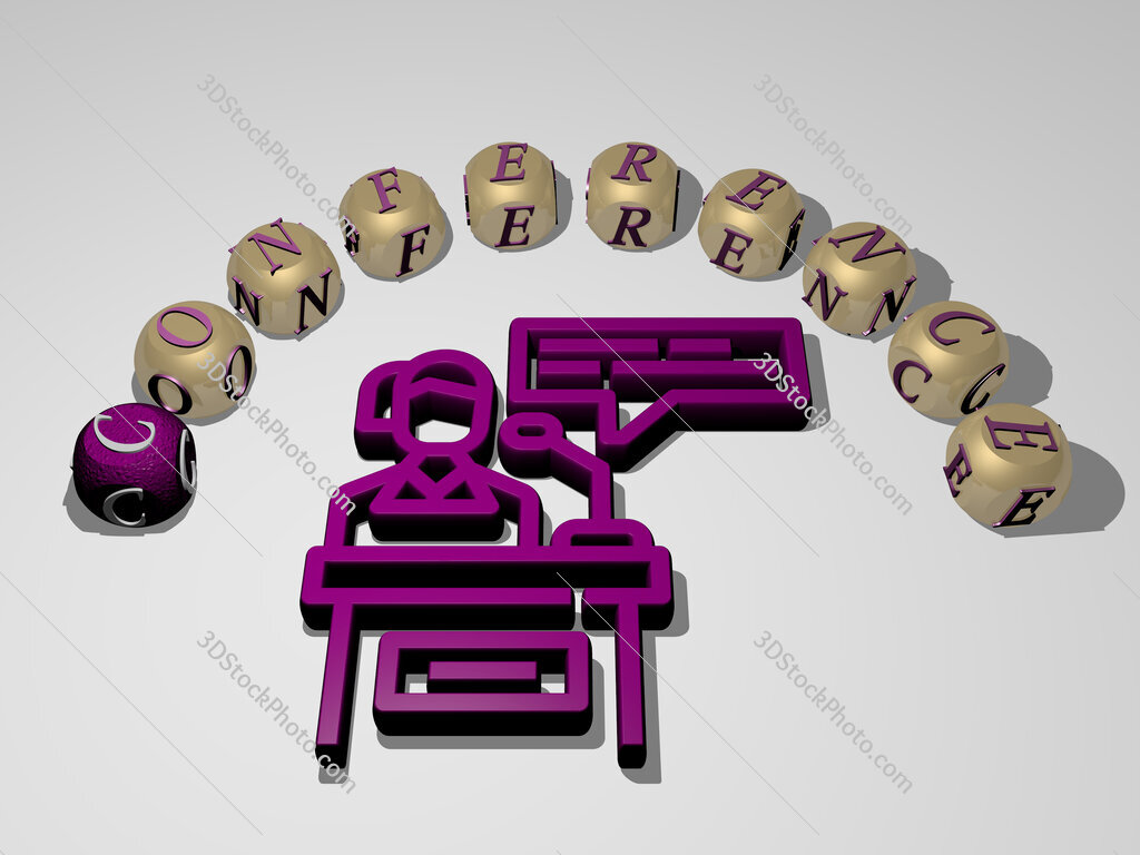 conference 3D icon surrounded by the text of cubic letters